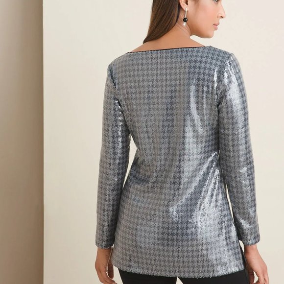 Chicos Houndstooth Sequin Tunic M - Picture 3 of 16